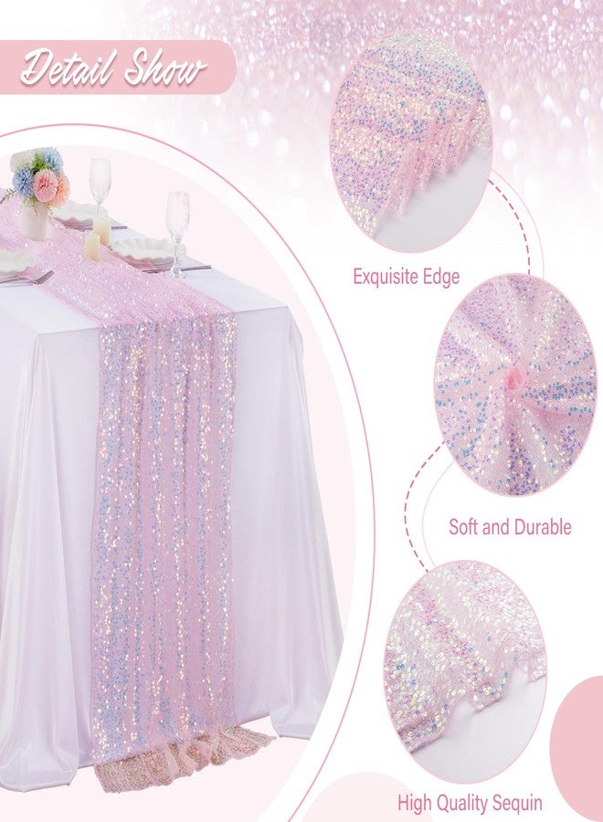 B.Cool Pink Sequin Table Runner Iridescent Sequence Table Runners Glitter Table Fabric 25x120 inch for Baby Shower Wedding Birthday Party Ceremony Table Decorations - Image 5
